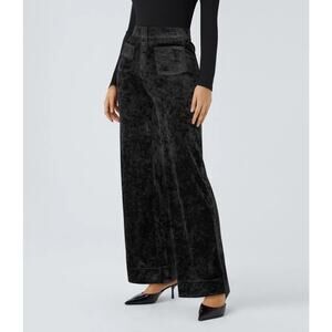 NWT Halara High Waisted Pockets Straight Leg Velvet Casual Pants Black Large